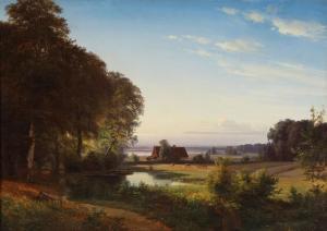 KRAFT Frederik,Landscape with a view of a lake and a farmhouse on,Bruun Rasmussen 2021-08-30