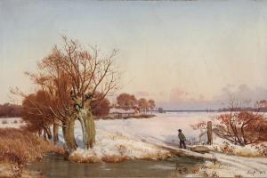 KRAFT Frederik,Winter landscape with a boy pulling a sack on a sl,Bruun Rasmussen 2023-04-10