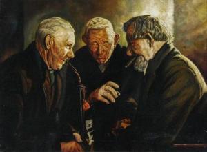 KRAMER HINTE Heinz 1919,Conversation with Elderly Men Smoking,20th Century,Burchard US 2020-03-22