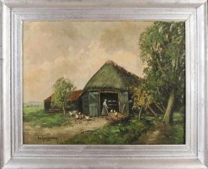 KRANENBURG Hendrik Cornelis 1871-1948,Bauer mit Hühnern in der Scheune,Twents Veilinghuis 2020-07-02