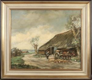 KRANENBURG Hendrik Cornelis,Drenthe farm with horse cart and farmer,Twents Veilinghuis 2022-01-06