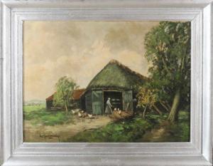 KRANENBURG Hendrik Cornelis,Peasant woman with chickens at a barn,Twents Veilinghuis 2019-10-04