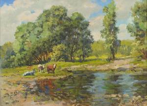 KRASILNIKOV Viktor 1964,Cattle beside a lake,Eastbourne GB 2020-11-27