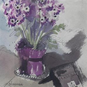 KRASNAN Anne 1909-1980,Still Life with Flowers and Book,Hindman US 2015-05-15