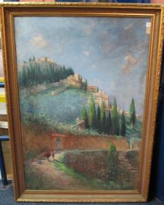 KRAUSE J,Italian hillside scene with byway and boy with donkey,Peter Francis GB 2017-10-04