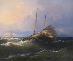 KRAUSE Wilhelm August 1803-1864,Segelschiffe bei stürmischer See vor der Küst,1837,Galerie Bassenge 2023-06-08