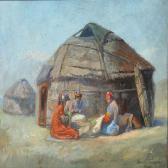 KREBS Carl 1889-1971,View from Mongolia with people at a tent,Bruun Rasmussen DK 2011-10-31