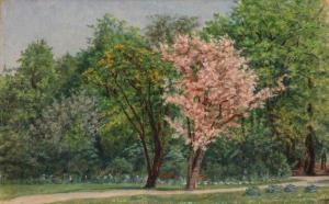 KREBS Johanne 1848-1924,A park with a blooming cherrytree,Bruun Rasmussen DK 2020-10-19