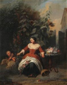 KREMER Petrus 1801-1888,Genre scene with woman arranging flowers in a summ,Bernaerts BE 2017-06-19
