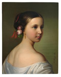 KREPP Friedrich 1852-1862,Portrait eines jungen Mädchens mit Rosenblüten im ,Zeller DE 2010-04-22