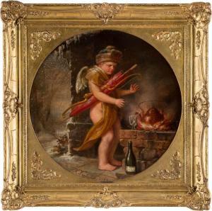 KRETZSCHMER Johann Hermann 1811-1890,Shivering Cupid by a warming ,1884,Hargesheimer Kunstauktionen 2018-09-22
