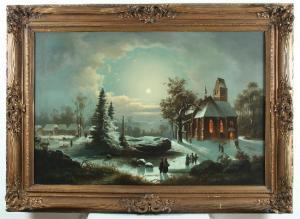 KREUTZER A 1800-1900,Christmette in winterlichem Mondschein,1900,Von Zengen DE 2008-11-28