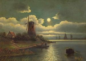 KREUTZER L,River landscape with mill by moonlight,Auktionshaus Dr. Fischer DE 2020-06-06