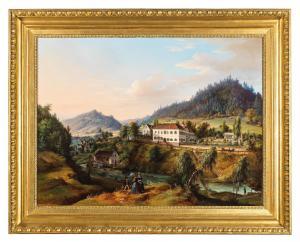 KREUZER Vincenz 1809-1888,Schloss mit Gartenanlage an einem Fluss,Palais Dorotheum AT 2023-02-21
