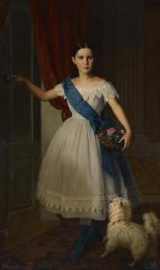 KRIEBEL Ludwig Anton Maria,A portrait of a young girl wearing a blue sash,1870,Bonhams 2014-05-07