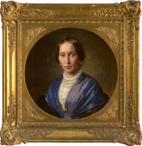 KRIEBEL Ludwig Anton Maria 1823-1890,Bildnis einer eleganten Dame im blauen K,1851,Galerie Bassenge 2020-11-25