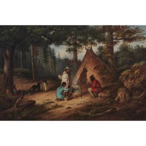 KRIEGHOFF Cornelius David 1815-1872,CAUGHNAWAGA INDIANS AT CAMP,Waddington's CA 2023-11-30