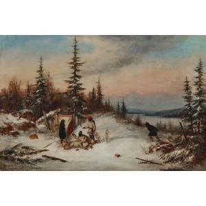 KRIEGHOFF Cornelius David 1815-1872,INDIANS MAKING CAMP IN SNOW,1855,Waddington's CA 2023-11-30