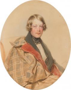 KRIEHUBER Josef 1800-1876,PORTRAIT OF A COUNT PÁLFFY IN A LARGE-CHECKED,1838,im Kinsky Auktionshaus 2023-06-20