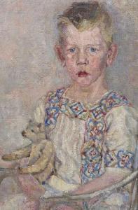 KROBSHOFER Oswald 1883-1960,Bildnis eines Jungen, einen Teddybären im,Jeschke-Greve-Hauff-Van Vliet 2019-03-29