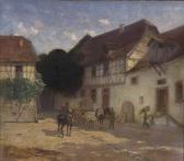 KROEH Heinrich Reinhard 1841,A Village Courtyard Scene with Horse and Wag,Neal Auction Company 2005-02-18