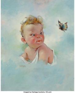 KROGER FLORENCE 1897-1980,Baby and Butterfly, calendar,1943,Heritage US 2021-04-29