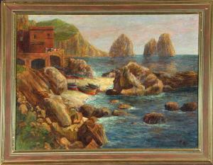 KROGMANN Ferdinand 1872,Felsige Küste von Farbaglioni vor Capri mit Booten,Allgauer DE 2016-01-15