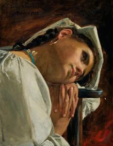 KRONBERG Julius 1850-1921,Italiensk flicka i tankar,1882,Uppsala Auction SE 2021-12-08