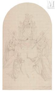 KRUG Edouard 1829-1901,Projet de scène biblique, forme cintrée,Millon & Associés FR 2022-10-18