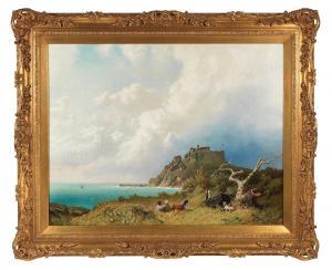 KRUGER EUGENE 1832-1876,Coastal scene with figures, a castle beyond,1863,Bonhams GB 2018-03-26