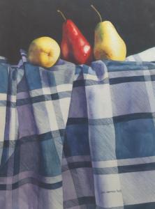 KRUPINSKI Chris 1952,Still life with pears on plaid table cloth,1996,Aspire Auction US 2016-10-29