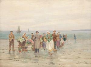 KRUPKA Ferenc 1870-1928,Marchande de fleurs en bord de mer,1923,Horta BE 2022-11-14