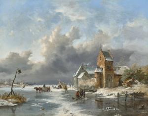 KRUSEMAN Frederik Marianus,Winter landscape with figures on a frozen river,Christie's 2023-07-13