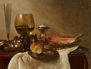 KRUYS Cornelis 1619-1654,Still Life with Glasses, Bread, and Salmon,Lempertz DE 2018-05-16