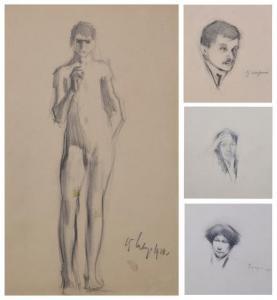 KRZYZANOWSKI Konrad 1872-1922,Postacie - 4 rysunki 1."Portret mężczyzny":,Rempex PL 2023-03-15