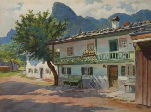 KUBEL Otto 1868-1951,Oberammergau - Straßenbild mit Kofel,1930,Mehlis DE 2020-02-27