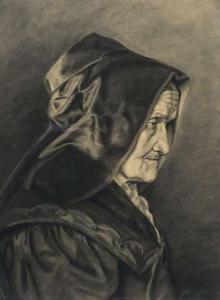 KUBIN Caroline 1870-1942,Brustbildnis einer alten Frau im Profil nach,Jeschke-Greve-Hauff-Van Vliet 2019-03-29