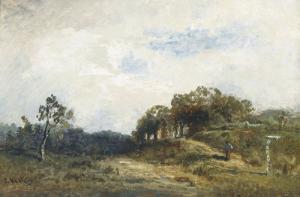 KUBINSKY Karl 1837-1889,Weite Landschaft mit Staffagefigur,Dobiaschofsky CH 2011-05-11