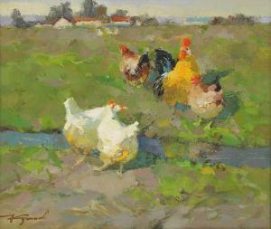 Kuchinov Yuri 1951,Chickens in the yard,Sworders GB 2024-02-18