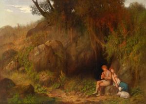 KUGLER Georg 1840-1916,Romantic scene with pair of shepherds,1868,Palais Dorotheum AT 2014-03-11