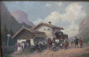 KUGLMAYR Max,Alpine scene with coach, horses and figures before,1923,Cuttlestones 2017-11-23