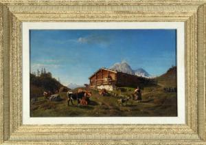 KUHLING Wilhelm 1823-1886,Berghütte mit Bäuerin,1867,Allgauer DE 2018-01-11
