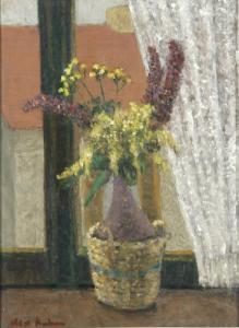 KUHN Alex 1930-2002,Korbflasche mit Sommerblumen vor einem Fenster,DAWO Auktionen DE 2011-02-24