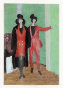 KUHN Alex 1930-2002,Zwei Damen in Rot und Schwarz gewandet,1989,DAWO Auktionen DE 2016-04-23