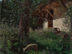 KUHN Gustav 1872,Grazing Lamb in Front of a Farmhouse,1906,Auctionata DE 2016-05-04