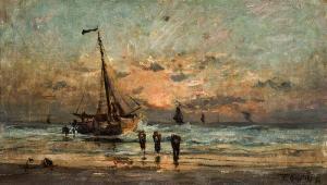 KUHSTOSS Paul 1870-1898,Retour des pêcheurs sur la plage,1896,Hotel Des Ventes Mosan BE 2019-03-20
