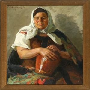 KULIKOV M. V 1800-1900,Russian country woman with a ceramic jar,Bruun Rasmussen DK 2009-11-30
