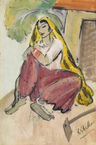 KULKARNI Krishna Shamrao 1916-1994,Untitled (Seated Woman),Christie's GB 2018-06-12