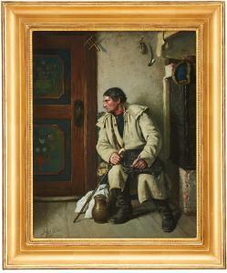 KULLE Jakob 1838-1898,Väntan - interiör med man,1881,Uppsala Auction SE 2022-02-15