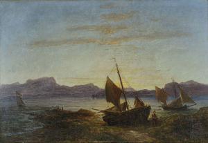 KUMMER Karl Robert,Boote am abendlichen Ufer,1885,Schmidt Kunstauktionen Dresden 2024-03-02